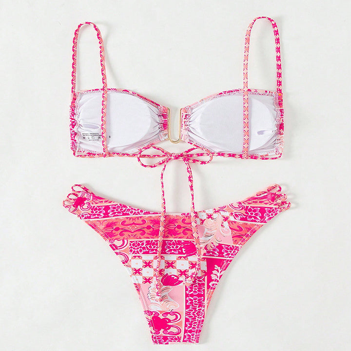 Women's bandeau bikini with sophisticated ruffle details and elegant pattern Mune Fashion