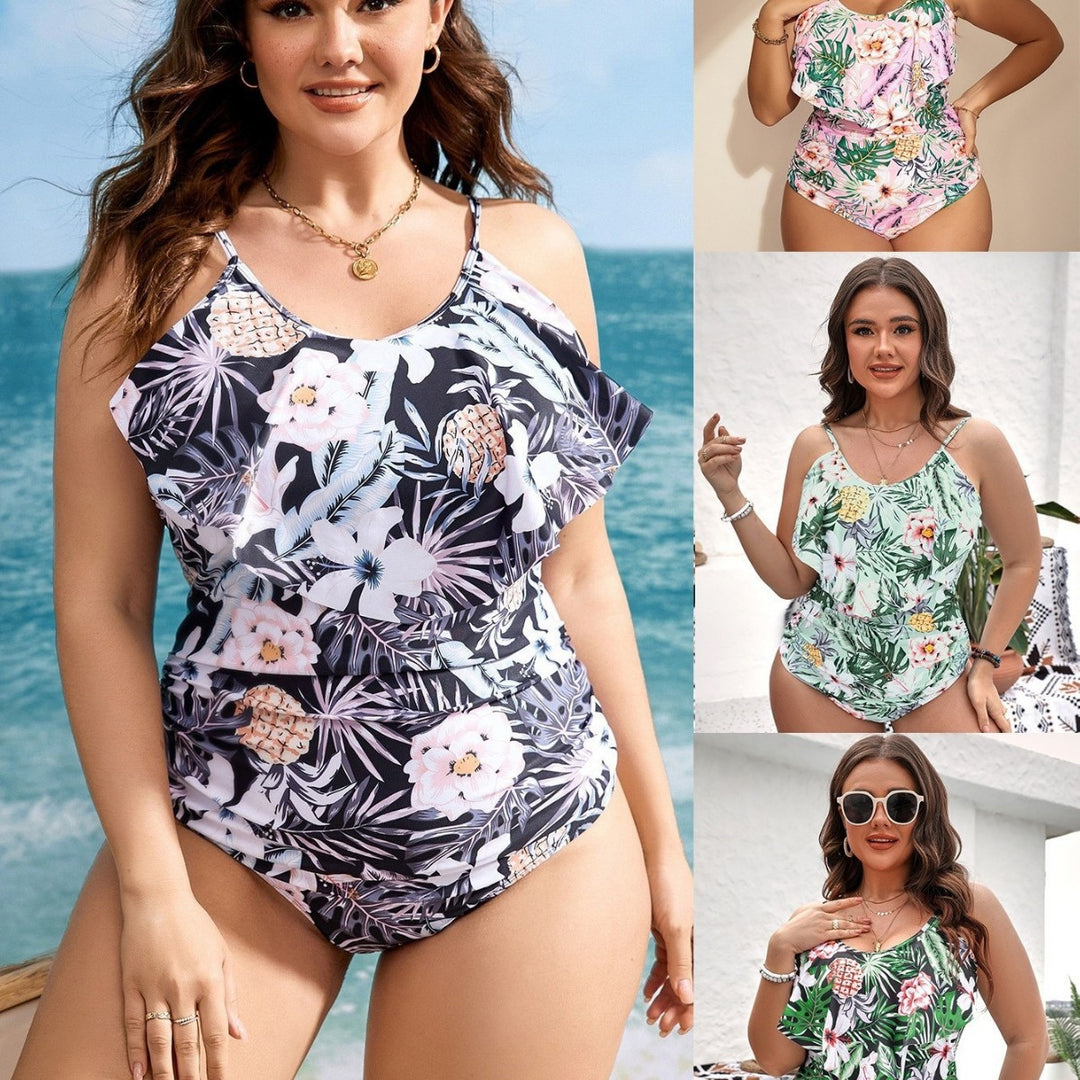 Ladies' One-Piece Swimsuit with Floral Ruffle Details Mune Fashion