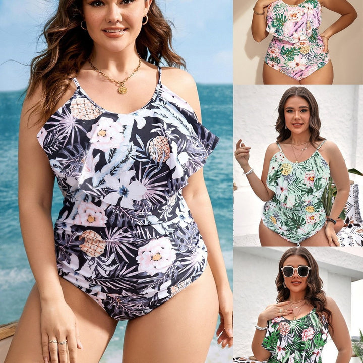 Ladies' One-Piece Swimsuit with Floral Ruffle Details Mune Fashion