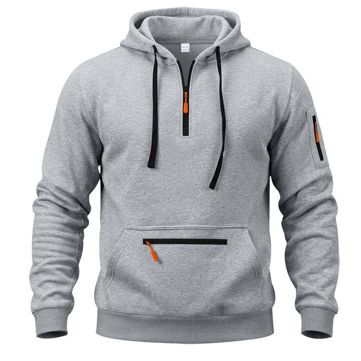 Men's sporty hoodie with half zipper and zippered kangaroo pocket Mune Fashion