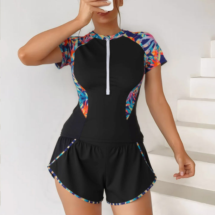 Ladies sporty swimsuit with innovative zipper and stylish short pants Mune Fashion