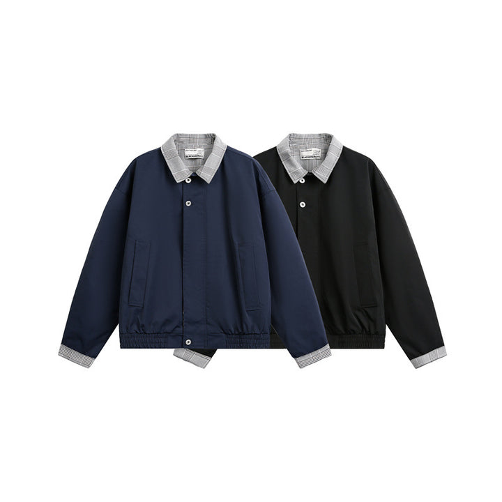 Men's lightweight transitional jacket with check collar, roll-up sleeves, and elastic hem Mune Fashion