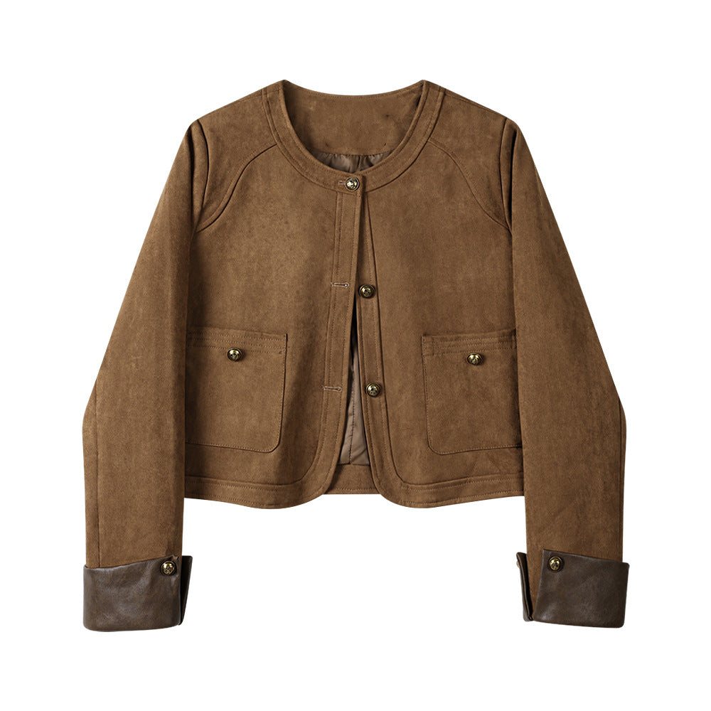 Women's Fashionable Suede Jacket with Pockets Mune Fashion