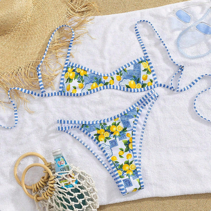 Women Triangle Bikini with floral design and tie details Mune Fashion