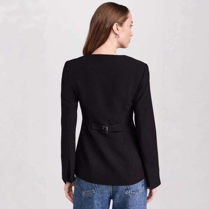 Women's Tailored Short Blazer with Round Neckline and Center Button Placket Mune Fashion