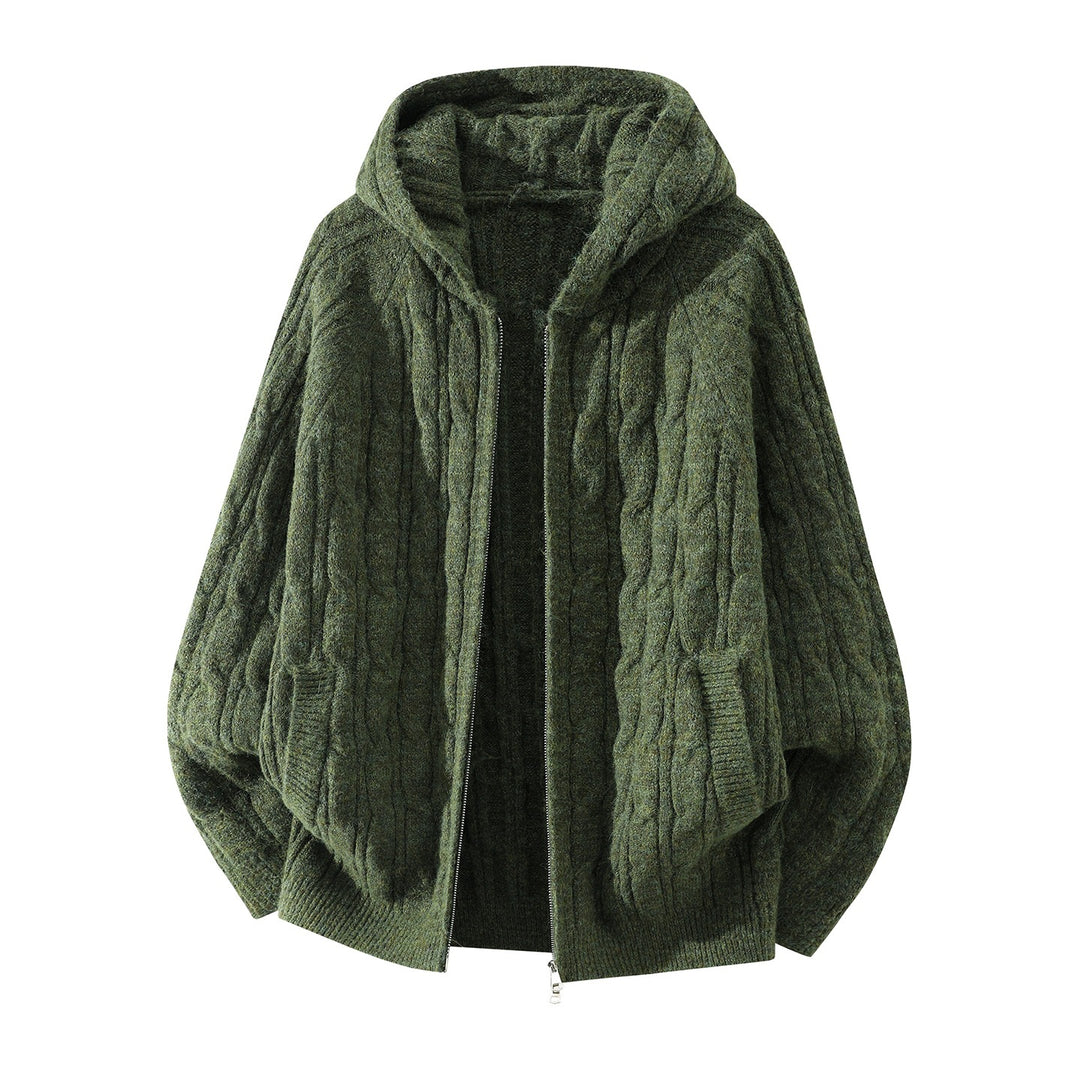 Women's Oversized Hooded Cardigan with Cable Knit Pattern and Separating Zipper Mune Fashion