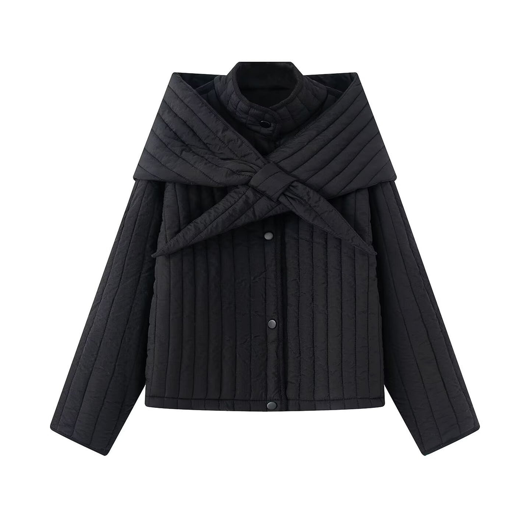 Women's quilted jacket with oversized wrap collar and snap button placket Mune Fashion