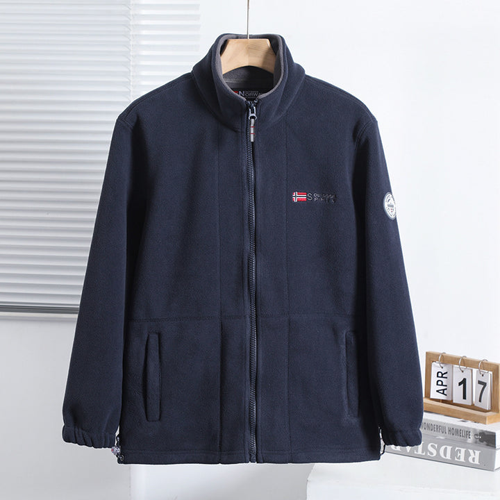 Men's fleece outdoor jacket with stand-up collar, full-length zipper, and elastic cuffs Mune Fashion