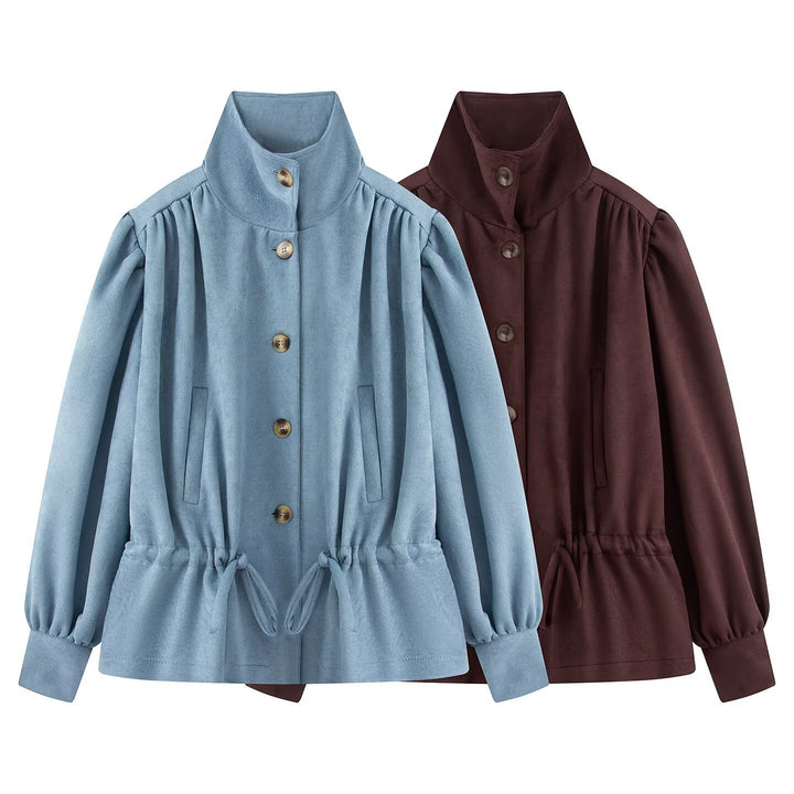Women's short jacket with stand-up collar, drawstring and balloon sleeves Mune Fashion