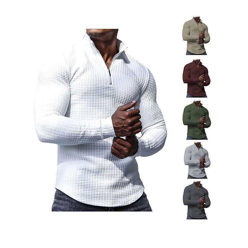 Men's tailored thermo half-zip pullover with waffle texture and standing collar Mune Fashion