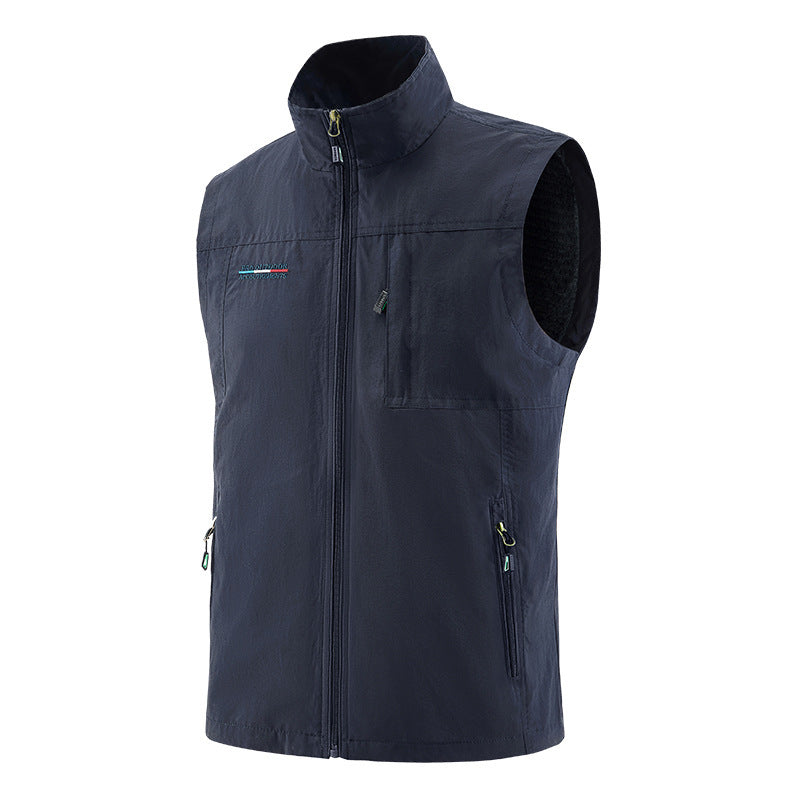 Men's Lightweight Windproof Utility Vest with High Stand Collar and Zipper Pockets Mune Fashion