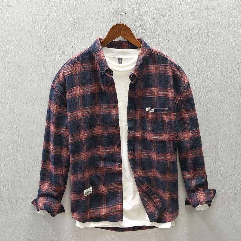 Men's Casual Check Flannel Overshirt made of soft cotton blend with breast pocket Mune Fashion
