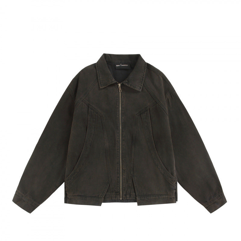 Unisex Boxy Worker Blouson made of washed canvas with a full zipper, shirt collar, and asymmetrical patch pockets Mune Fashion
