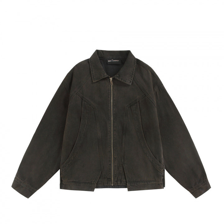 Unisex Boxy Worker Blouson made of washed canvas with a full zipper, shirt collar, and asymmetrical patch pockets Mune Fashion