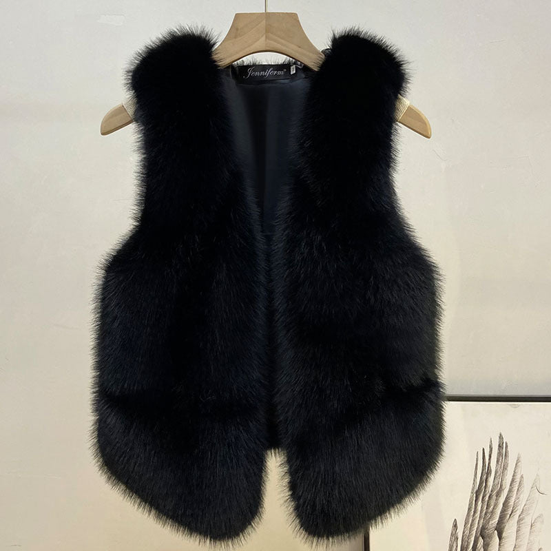 Women's Sleeveless High-Pile Faux Fur Vest with Tailored Fit and Inset Pockets Mune Fashion