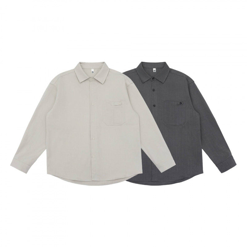Unisex Oversize-Long Sleeve Shirt in Boxy Cut with Chest Pocket and Curved Hem Mune Fashion