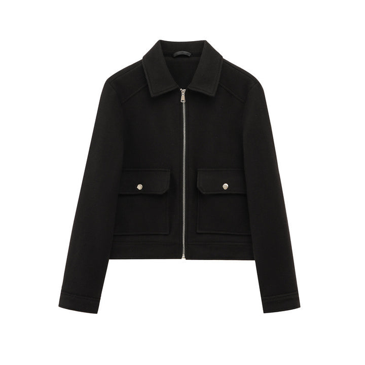 Women nan short tailored tweed jacket with full zip, patch pockets and Kent collar Mune Fashion