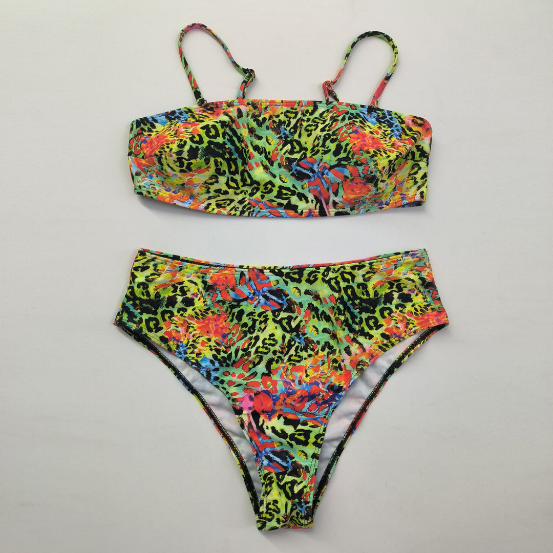 Women's High-Cut Bikini with Colorful Leopard Print Mune Fashion
