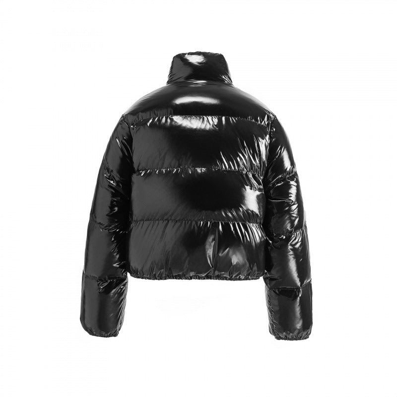 Women's short shiny padded jacket in cropped fit with high stand-up collar Mune Fashion