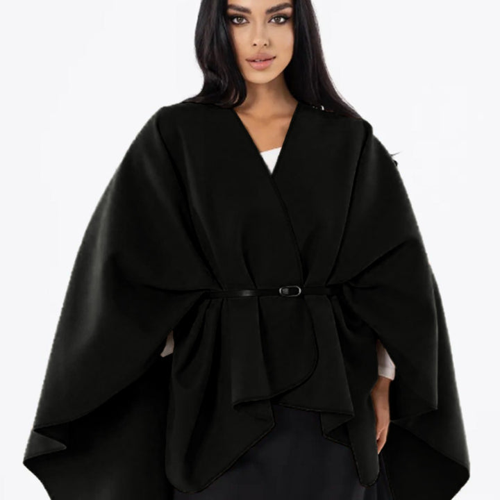 Women Oversized-Cape Poncho with Wrap Look and V-Neck Mune Fashion