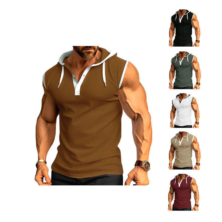 Men's sleeveless hooded sports shirt with mesh structure and V-neck Mune Fashion
