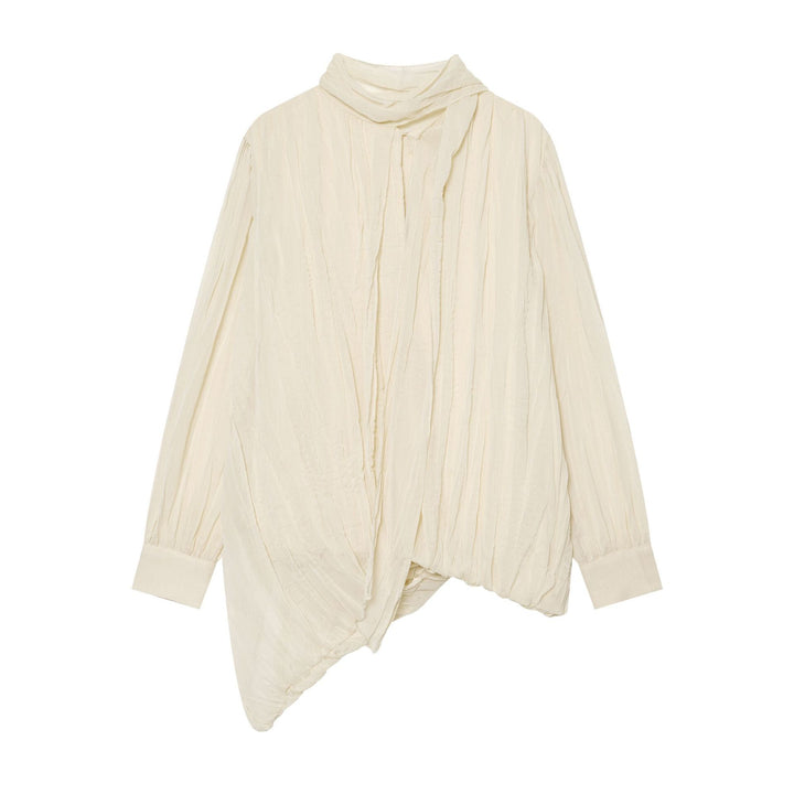 Women Light Blouse in Creased Look with Tie and Twisted Hem Mune Fashion