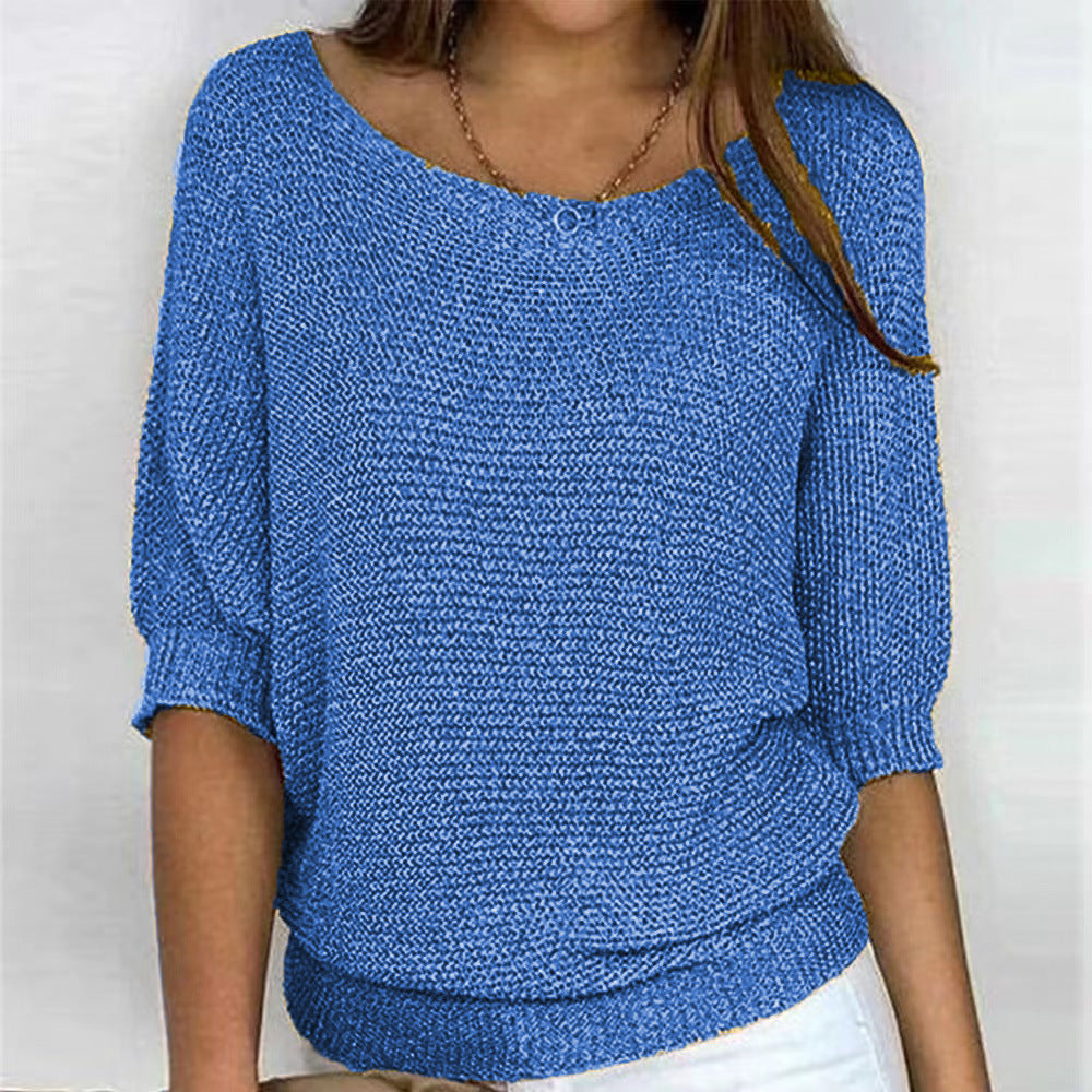 Ladies nan lightweight casual fine knit pullover with wide neckline Mune Fashion