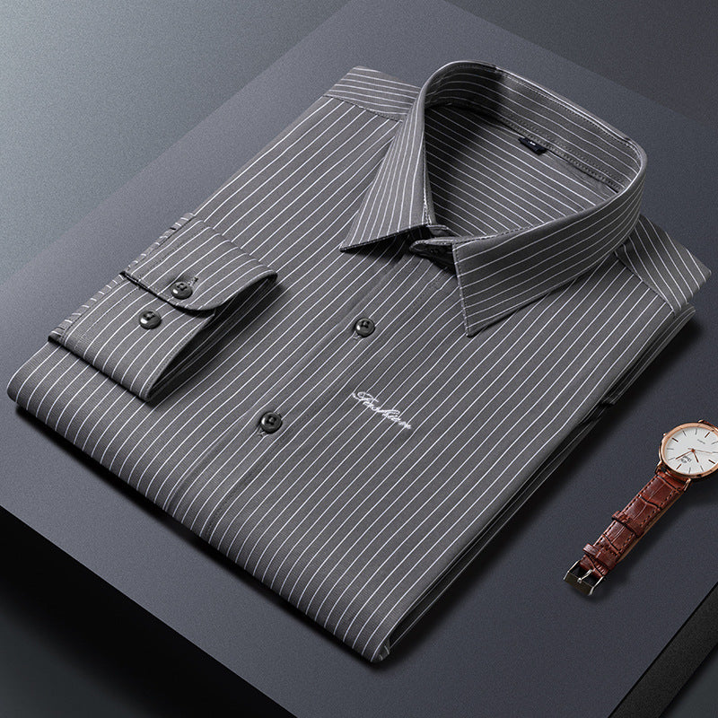 Men's classic striped business shirt made of cotton blend with Kent collar and chest logo Mune Fashion