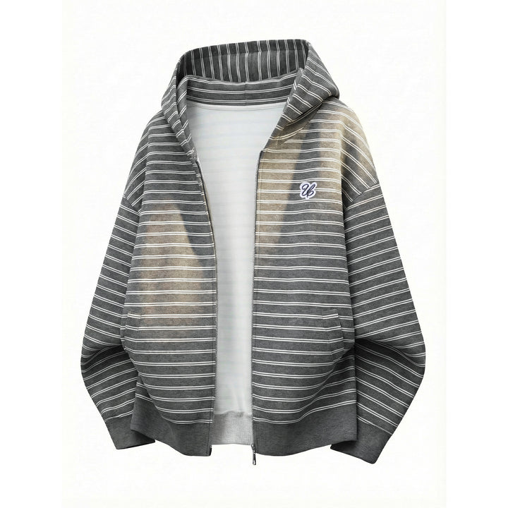 Unisex Hoodie Sweat Jacket with Zipper and Fine Stripes Mune Fashion