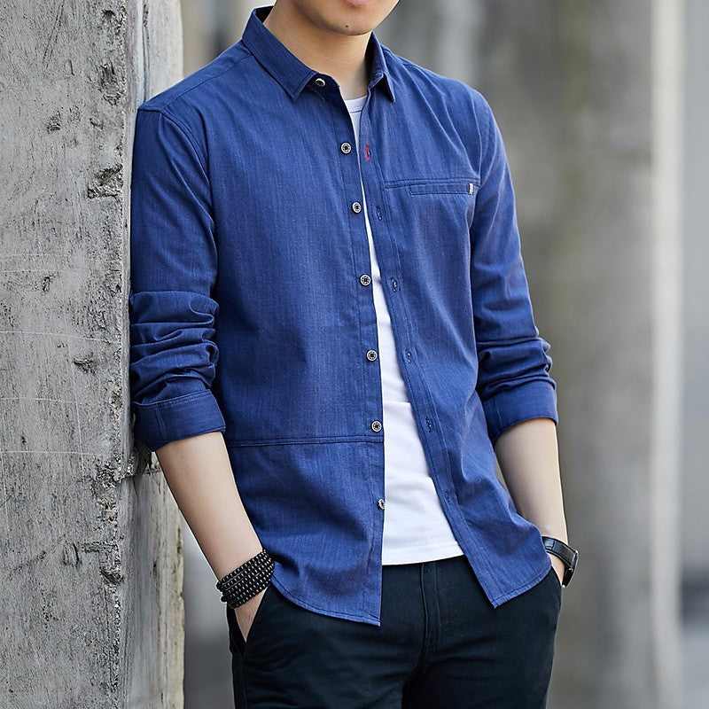 Men's casual cotton denim shirt with chest pocket, button placket, and straight fit Mune Fashion