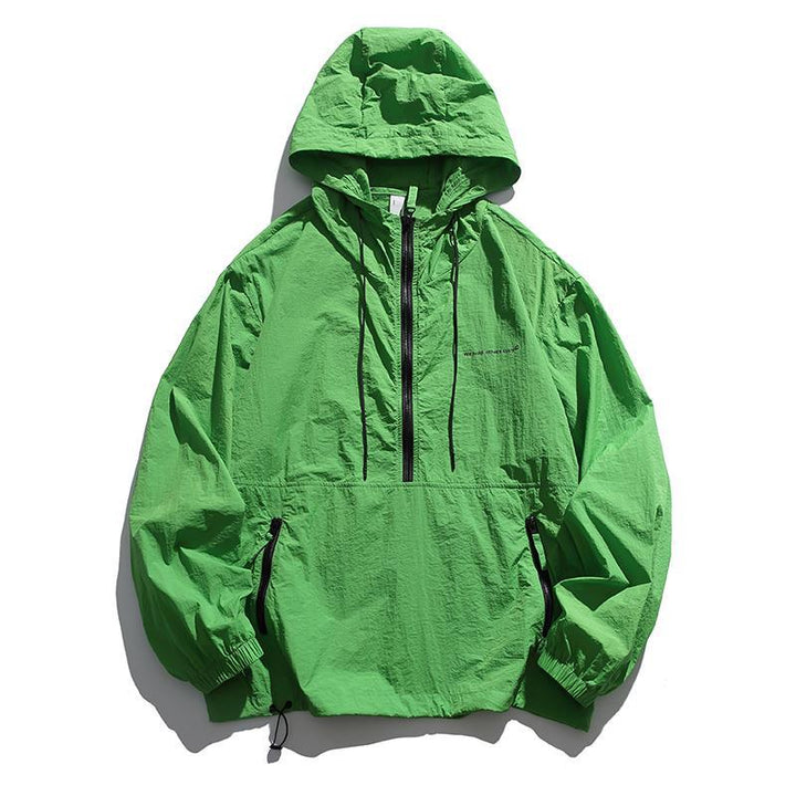 Unisex Lightweight Ripstop Hoodie Anorak with Half-Zip, Drawstring & Zipper Pockets Mune Fashion