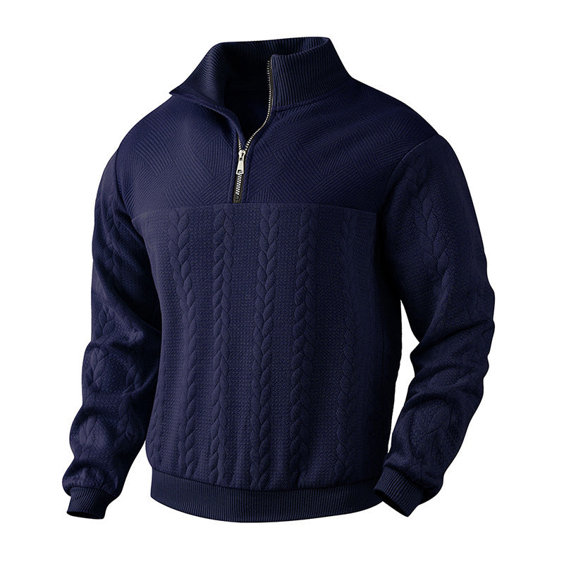 Men's chunky knit half-zip sweater with cable pattern and stand-up collar Mune Fashion