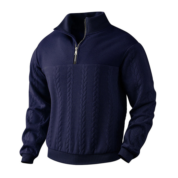 Men's chunky knit half-zip sweater with cable pattern and stand-up collar Mune Fashion