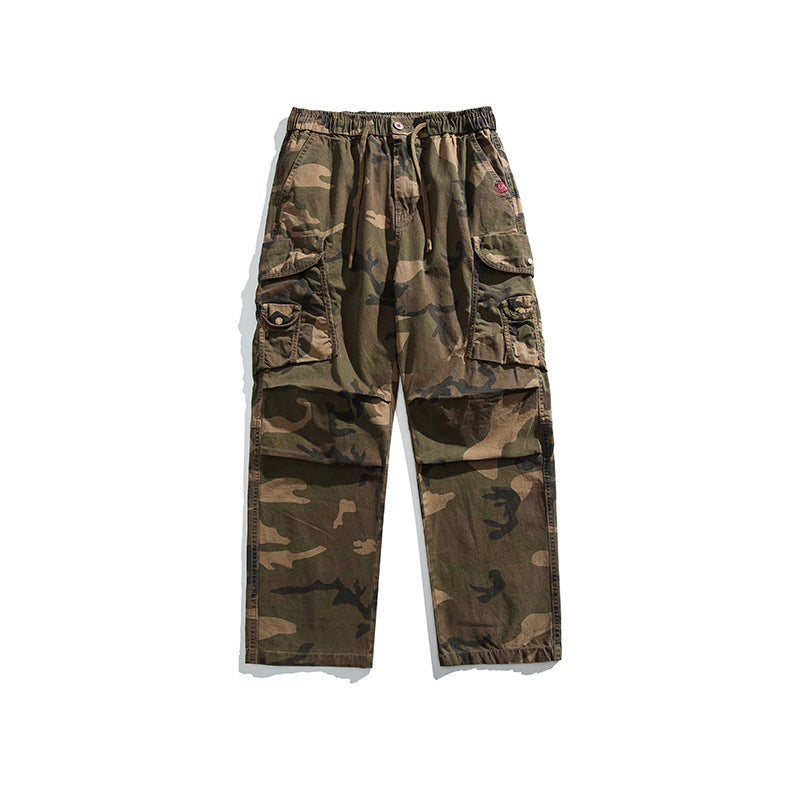 Herren Baggy-Cargohose im Army-Camo mit elastischem Kordelbund und Multifunktions-Taschen Mune Fashion