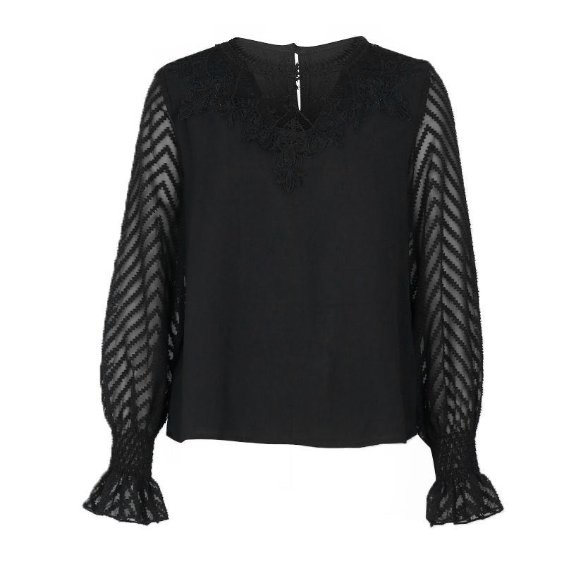 Women Elegant Blouse with Lace Sleeves Mune Fashion