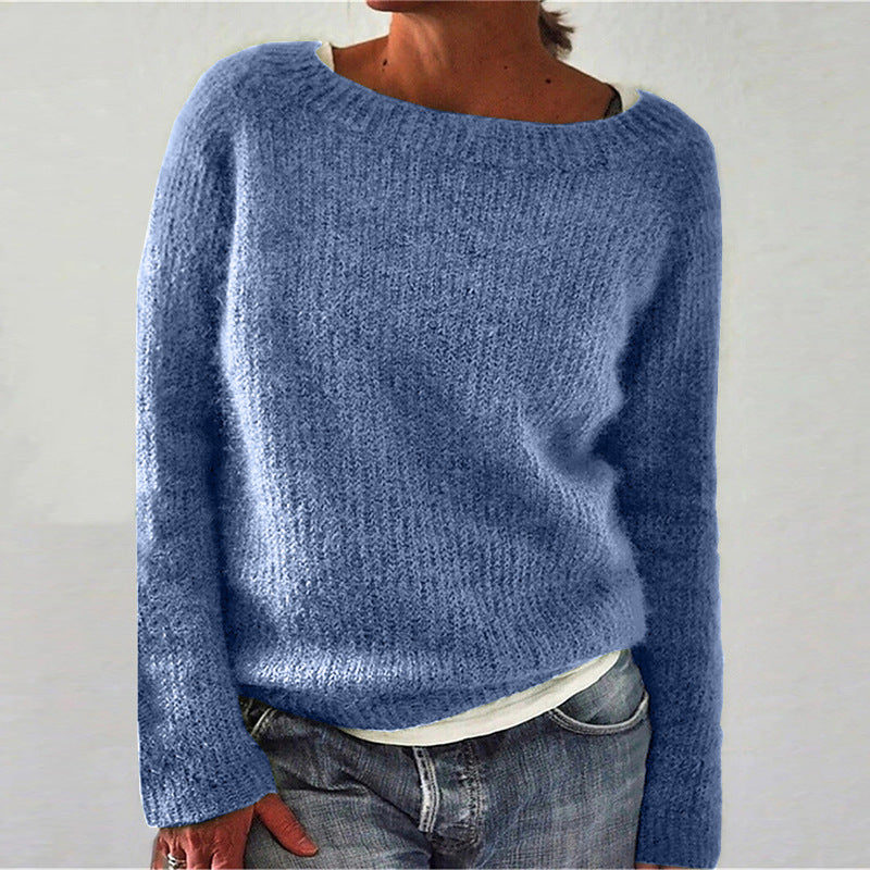 Women's cozy chunky knit sweater with round neckline and loose oversized fit Mune Fashion
