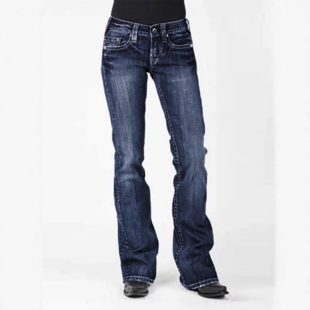 Ladies elegant bootcut jeans with a high waistband and subtle wash
