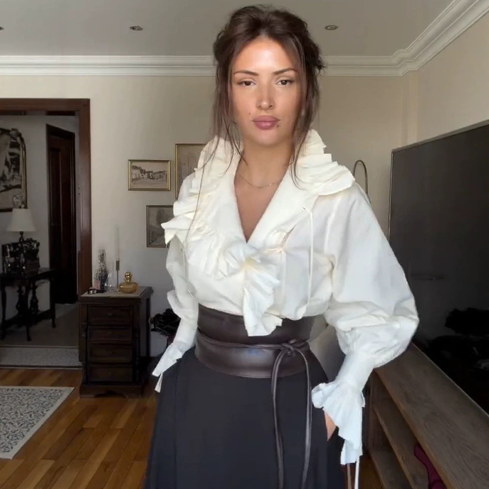 Women's ruffled blouse with voluminous flounce collar and drawstrings Mune Fashion