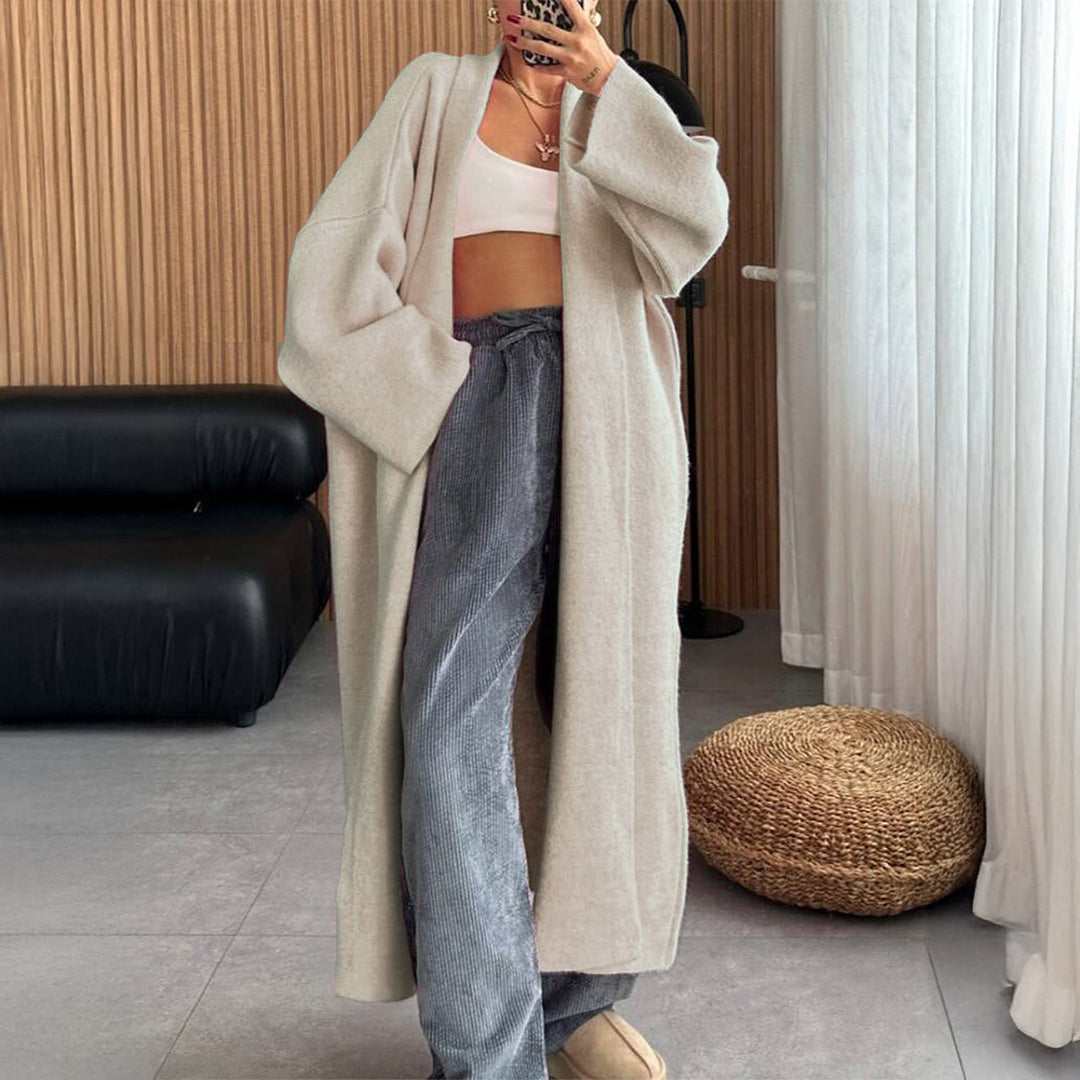 Women's extra-long oversized knit coat with open cut, wide sleeves and kimono collar Mune Fashion