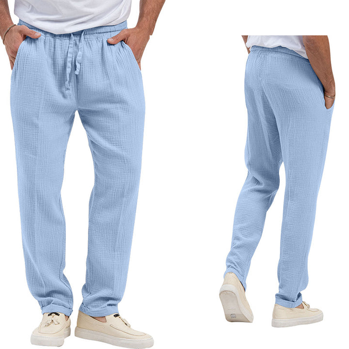 Men's casual linen relaxation pants with elastic drawstring waistband and practical side pockets Mune Fashion