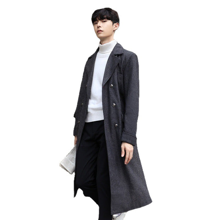 Men's Maxi Length Wool Coat with Subtle Pinstripe Pattern Mune Fashion