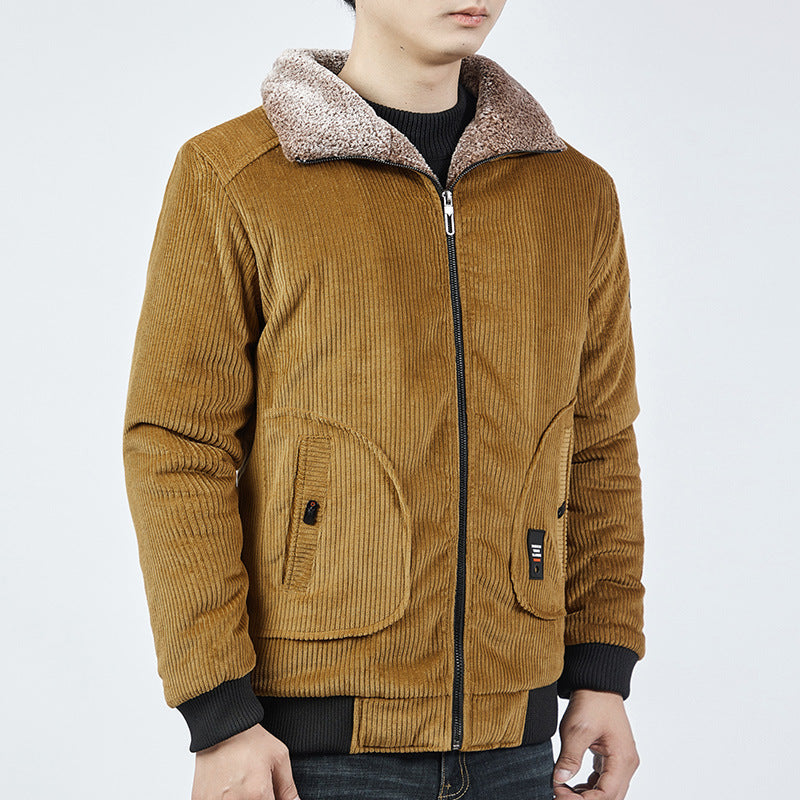 Men's corduroy bomber jacket with sherpa collar, thermo lining, and utility pockets Mune Fashion