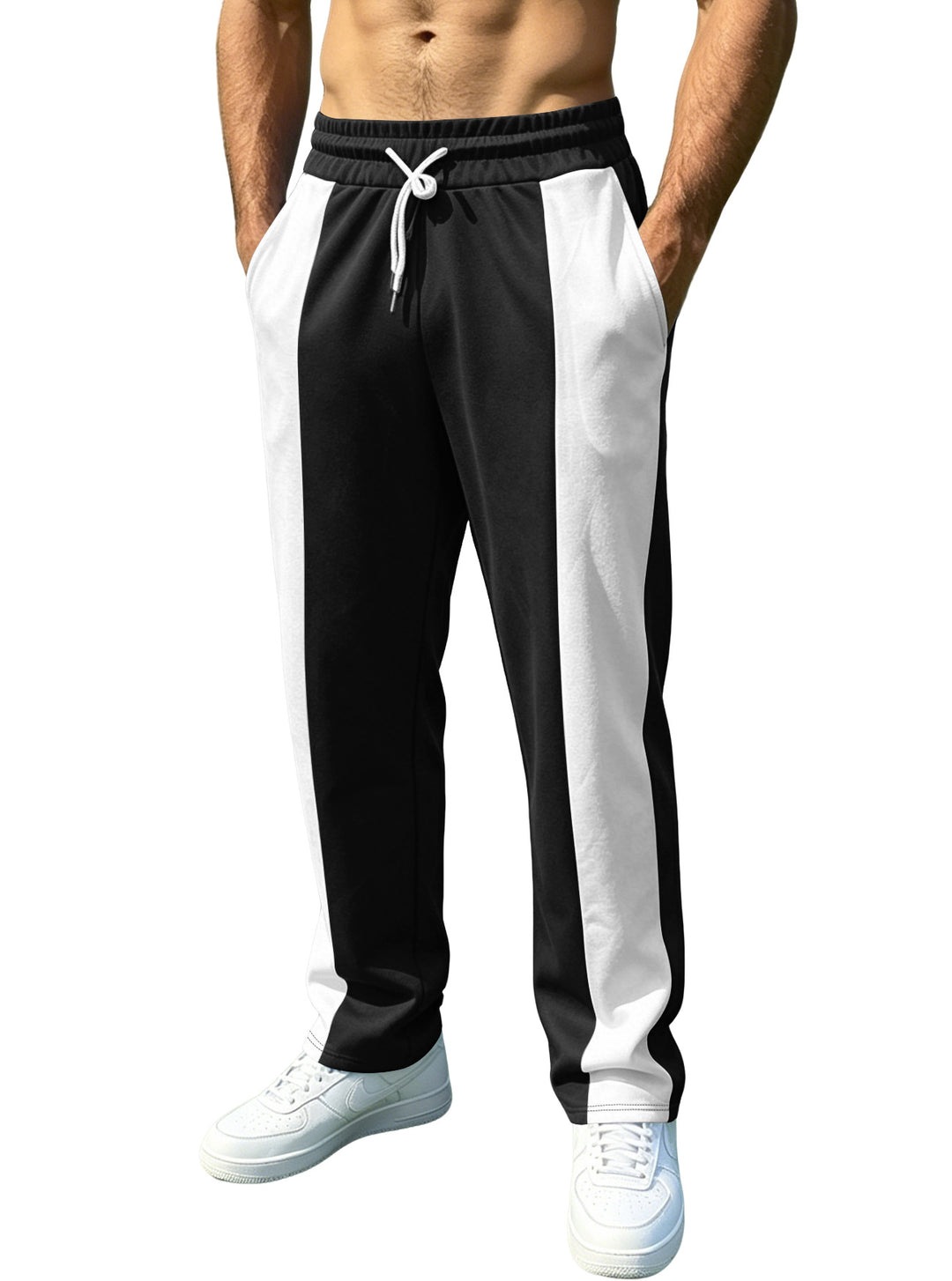 Men's sporty jogging pants with contrasting side inserts, elastic waistband, drawstring, and side pockets Mune Fashion