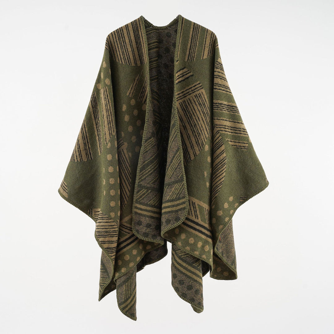 Ladies Jacquard Ruana with graphic pattern and overlock edge Mune Fashion
