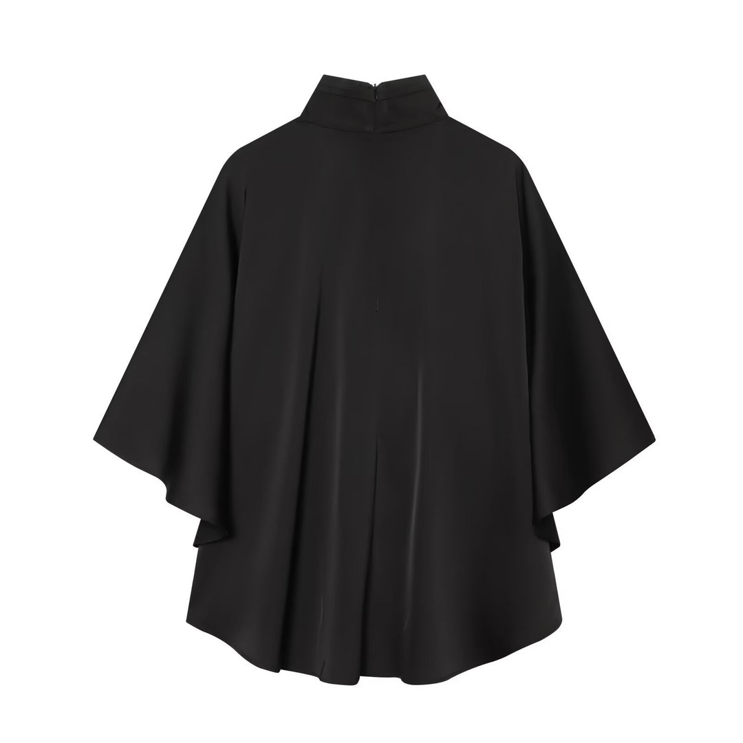 Women's Cape Coat with Asymmetrical Layering and Stand-up Collar Mune Fashion