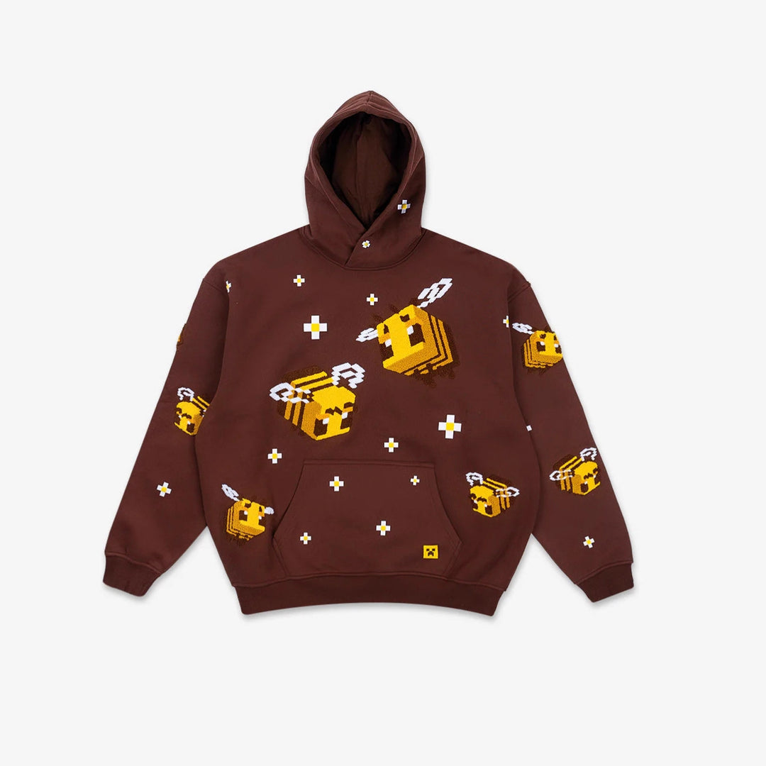Unisex hoodie with woven pixel bee motif and attached kangaroo pocket Mune Fashion