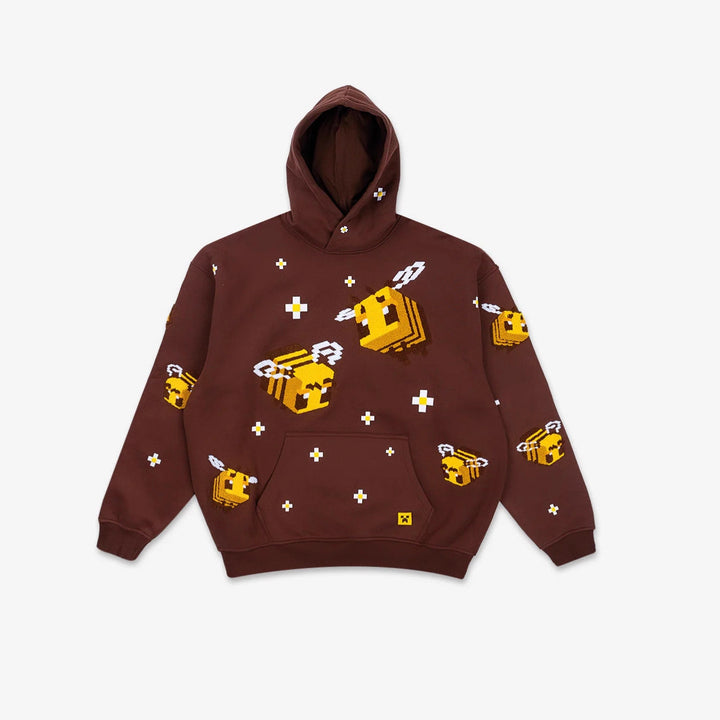 Unisex hoodie with woven pixel bee motif and attached kangaroo pocket Mune Fashion