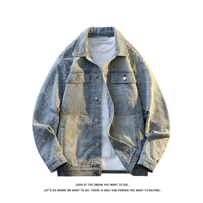 Men's Oversize Denim Jacket with Quilted Allover Pattern and Chest Pockets Mune Fashion