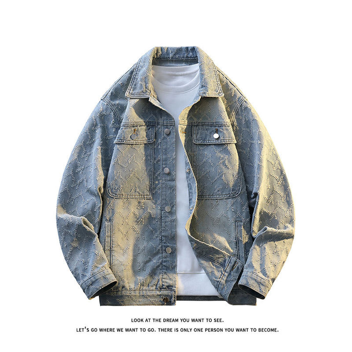 Men's Oversize Denim Jacket with Quilted Allover Pattern and Chest Pockets Mune Fashion