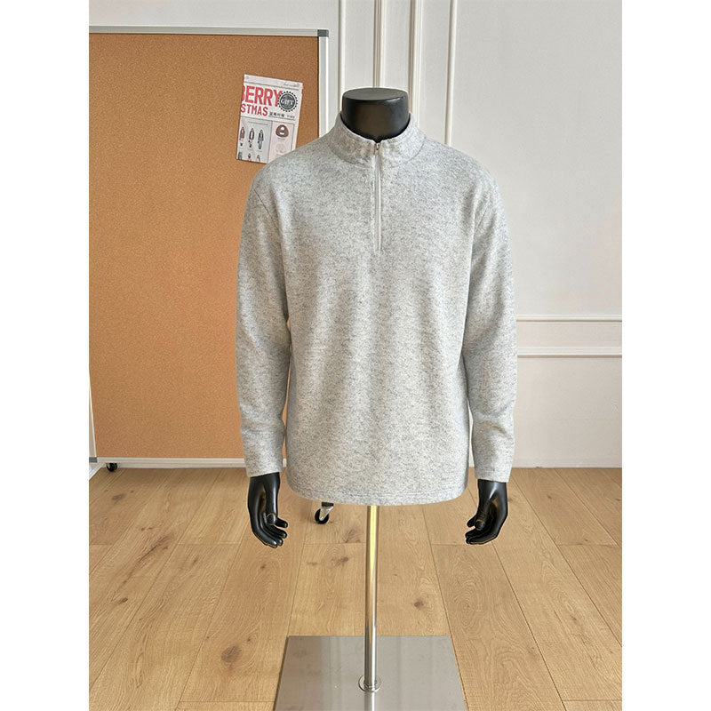 Men's Half-Zip Knit Sweater with Stand Collar and Melange Structure Mune Fashion
